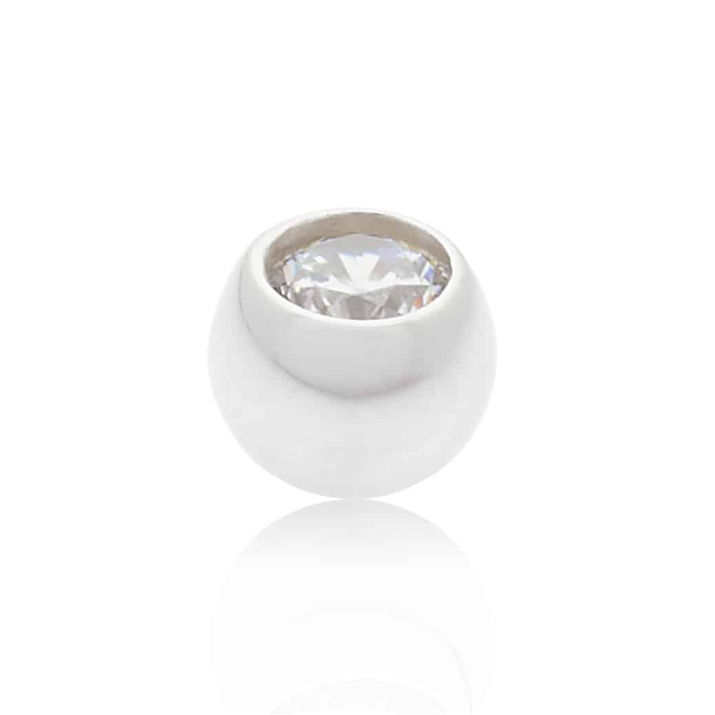 Boule de piercing en or blanc avec zircon