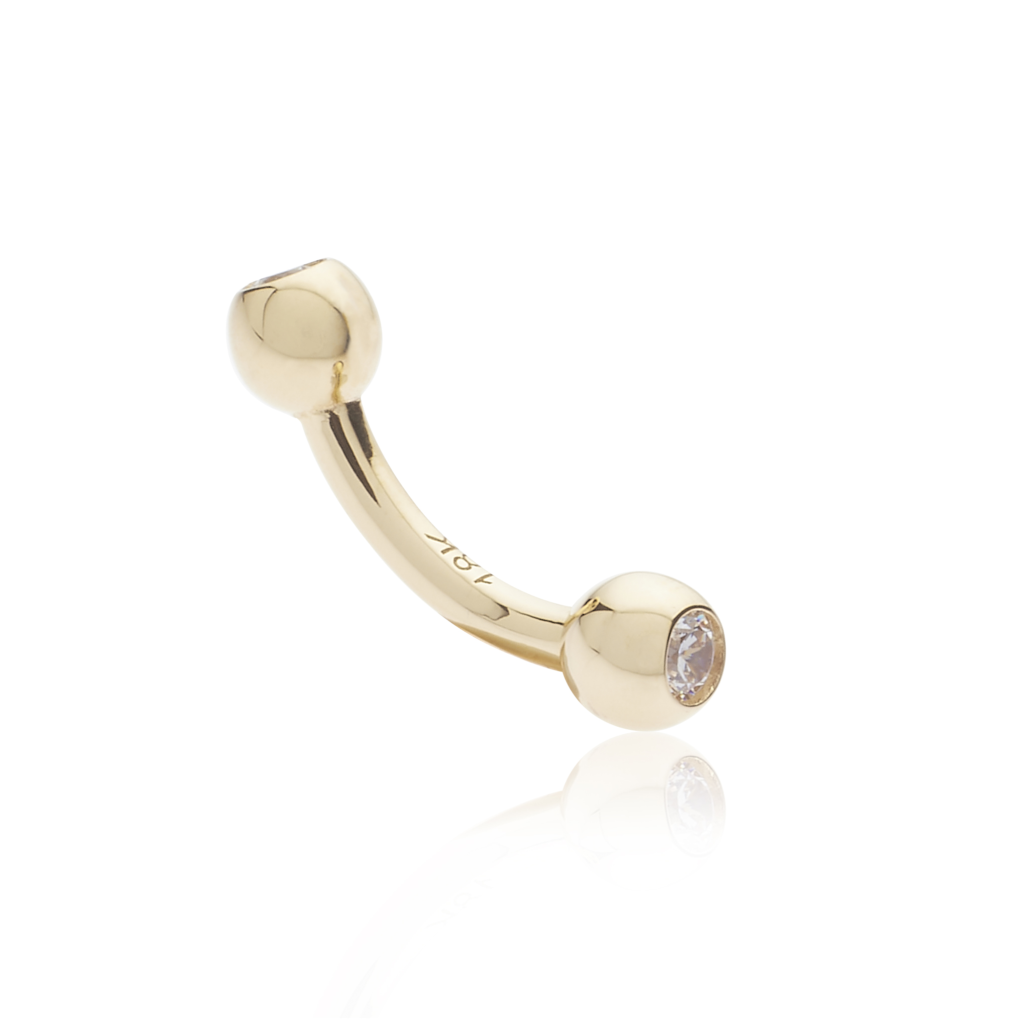 Piercing de téton en or jaune et zircons barre courbe avec brillants