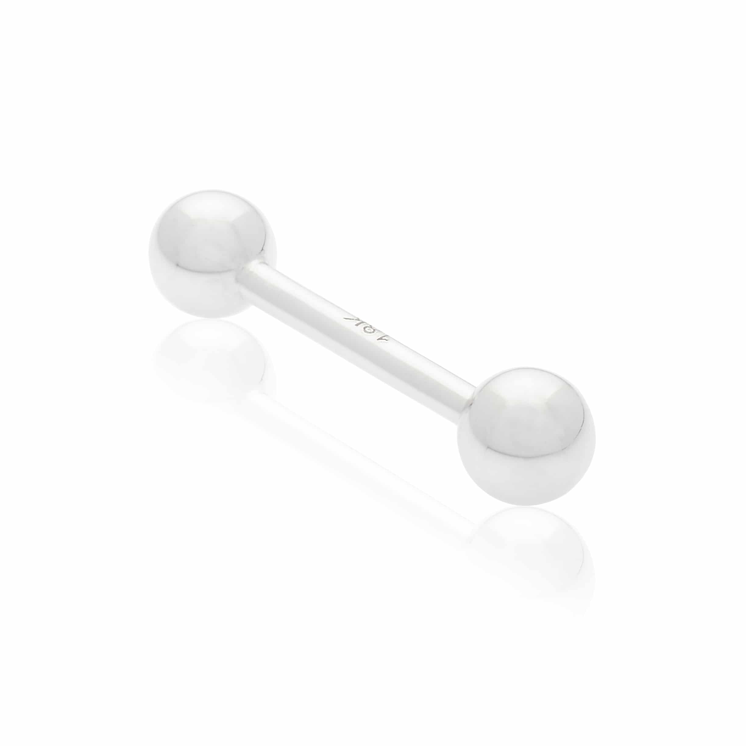 Piercing de téton en or blanc barre droite avec boules en or