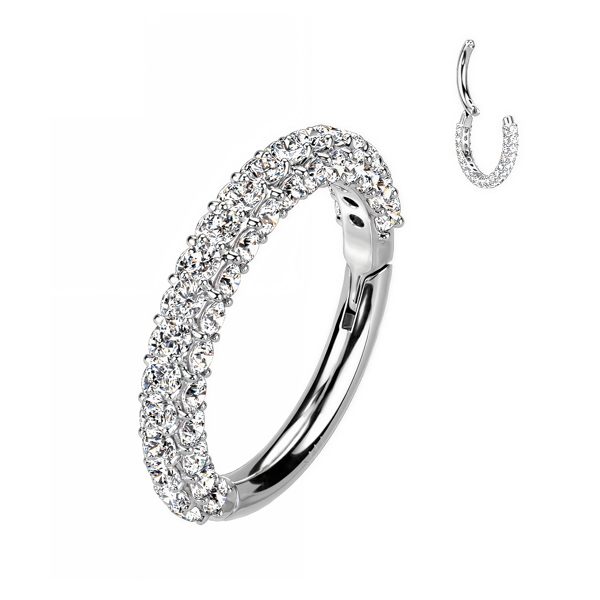Piercing lobe en or blanc : anneau clicker serti Diamants